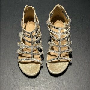 Girls Size 3 Copper Key Silver Rhinestone Wedges